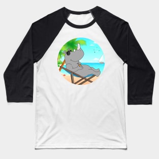 Rhino Chilling At Beach With Sunset Comic Style Baseball T-Shirt